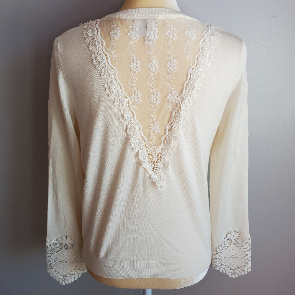 H&M DIVIDED Lace Back Beige Sweater Lace Sleeves M
